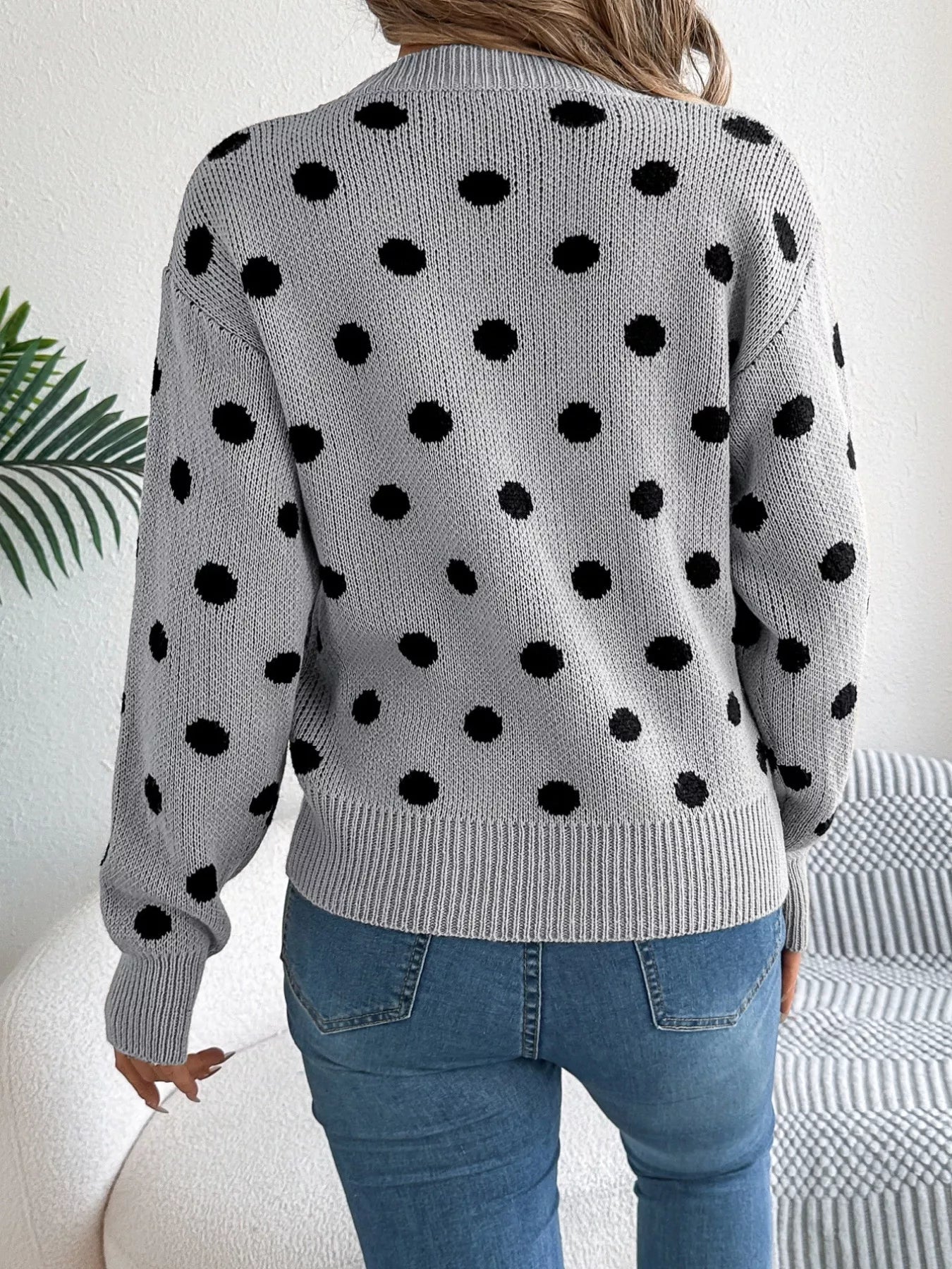 Polka Dot Round Neck Sweater