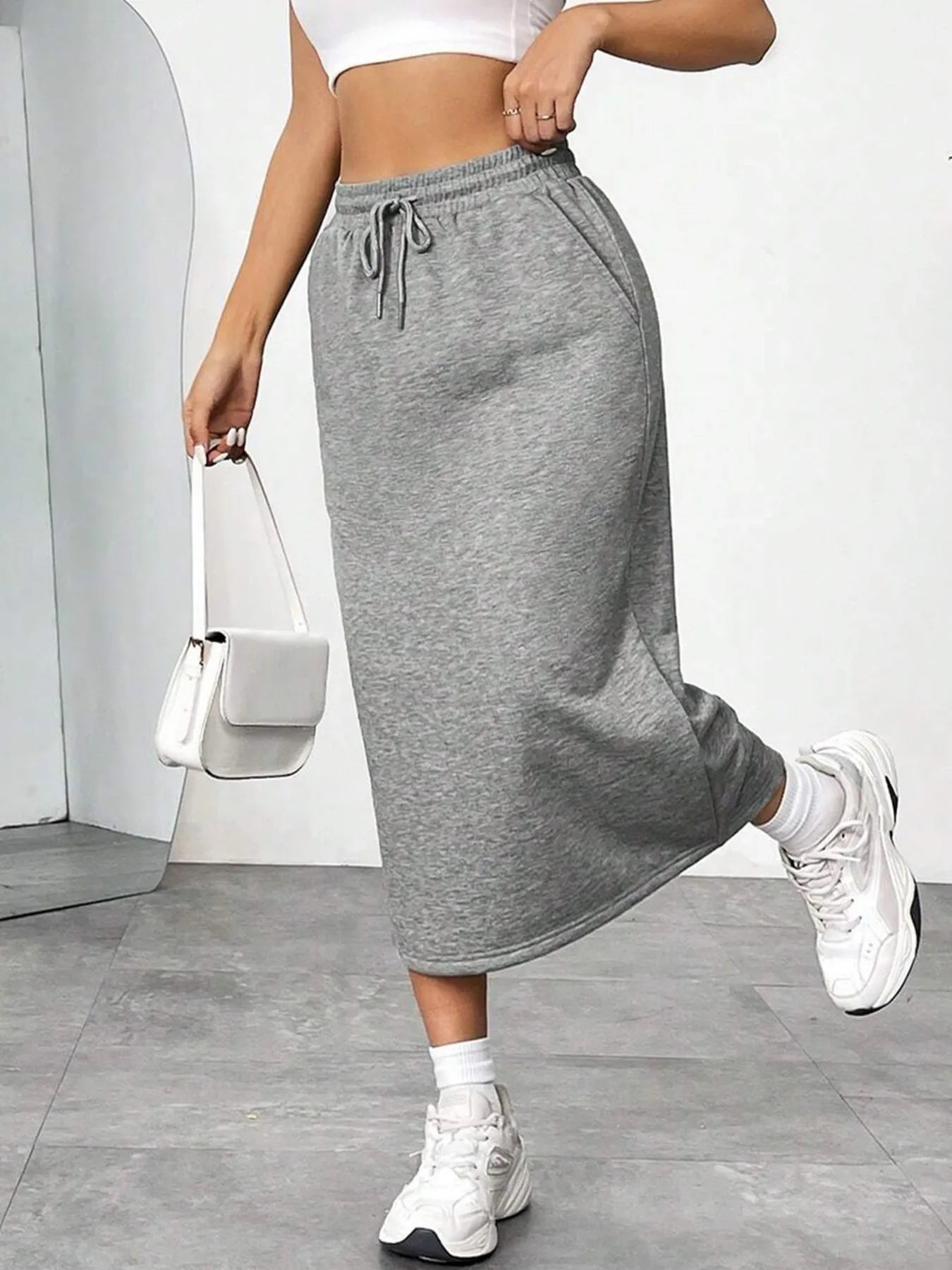 Slit Drawstring Midi Skirt