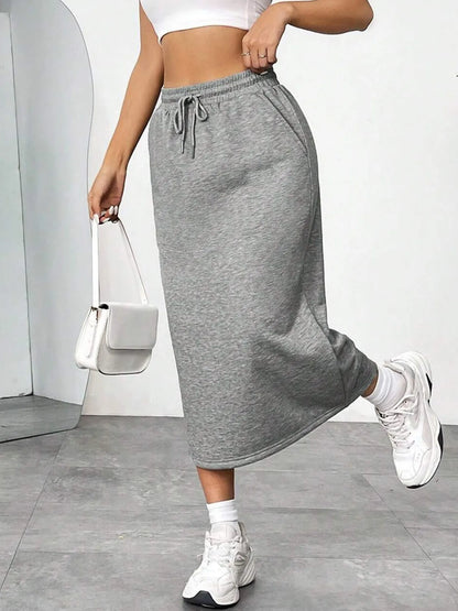 Slit Drawstring Midi Skirt