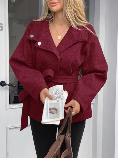 Tie Waist Wool Blend Outerwear