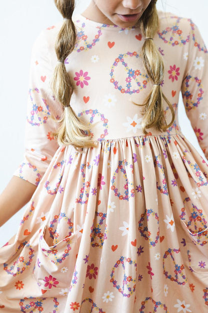 SALE Flower Child 3/4 Sleeve Pocket Twirl Dress