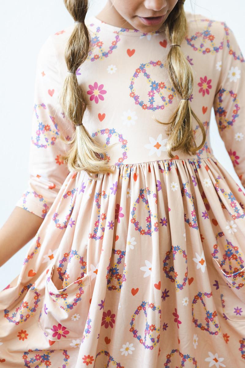 SALE Flower Child 3/4 Sleeve Pocket Twirl Dress