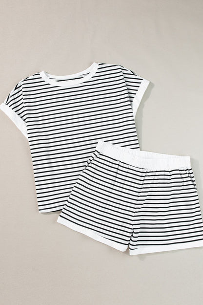 Striped Contrast Top and Shorts Set