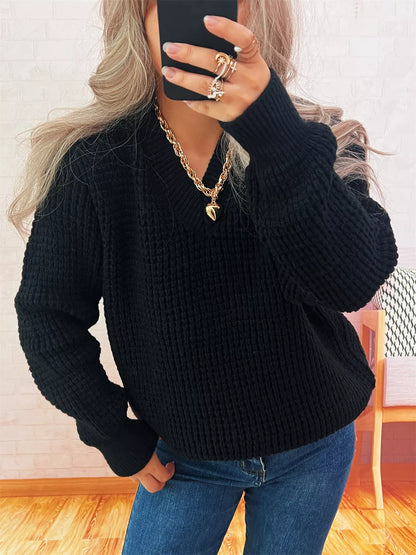 V-Neck Textured Knit Sweater