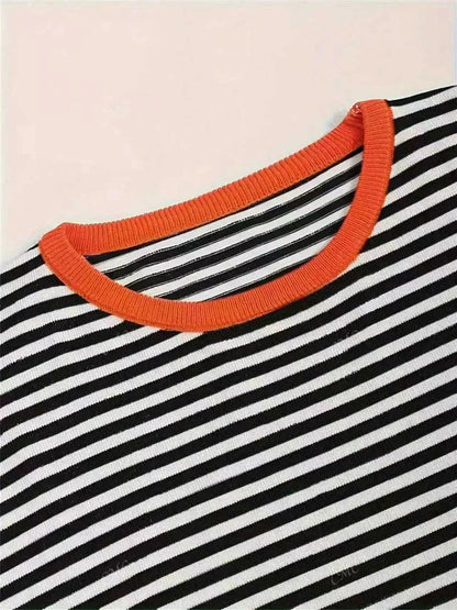 Plus Size Contrast Striped Long Sleeve Sweater