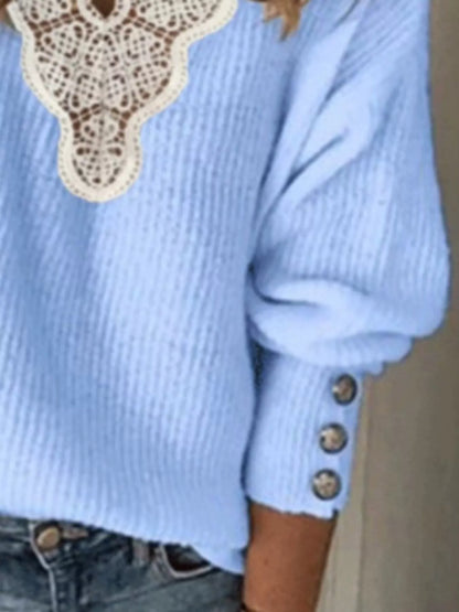 Full Size Lace Trim V-Neck Sweater Plus Size