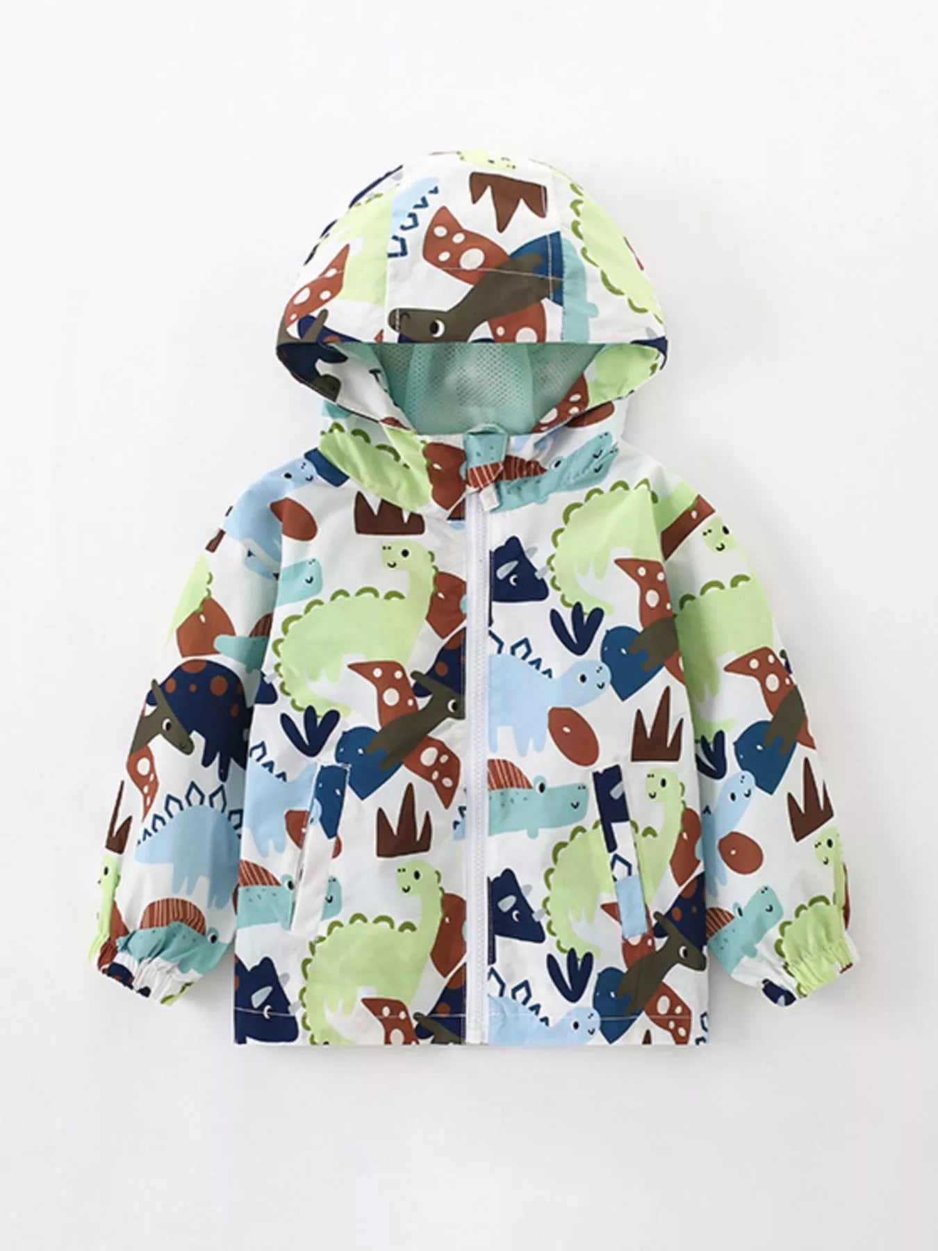 Children's Dinosaur Print Hooded Lightweight Jacket Multicolor