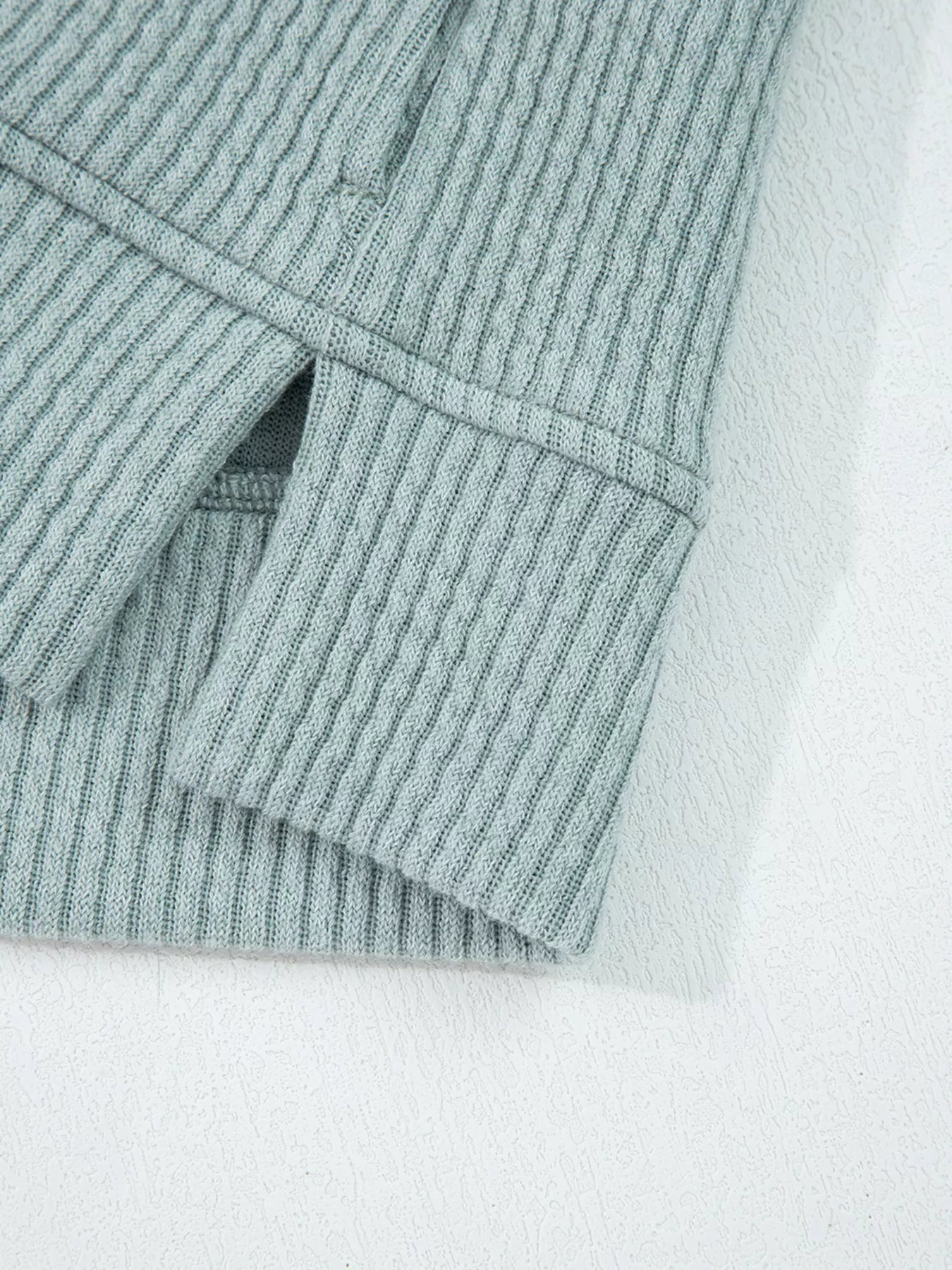 Ribbed Drop Shoulder Knit Hoodie