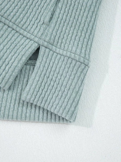 Ribbed Drop Shoulder Knit Hoodie