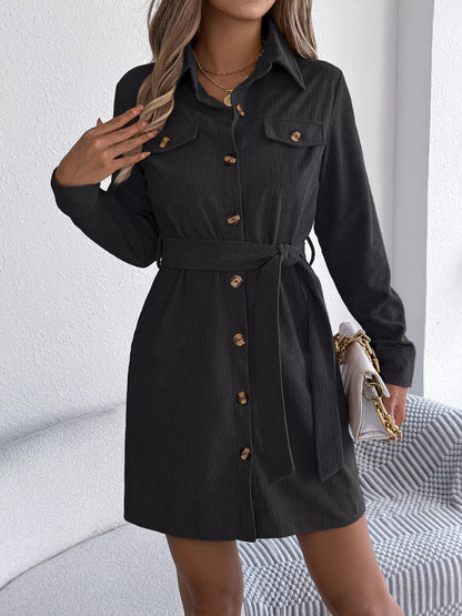 Button-Front Corduroy Shirt Dress