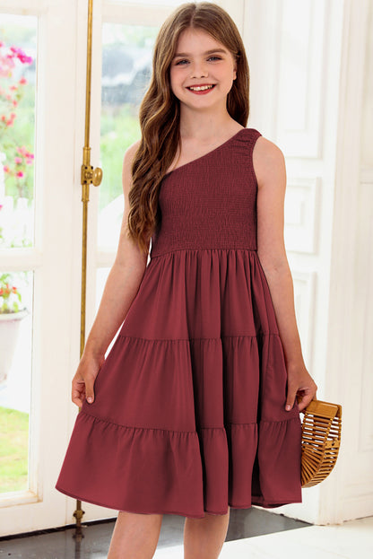 Plus Size One-Shoulder Sleeveless Tiered Dress Burnt Umber