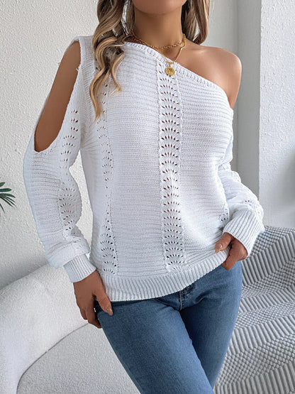 Openwork One Shoulder Cutout Long Sleeve Sweater
