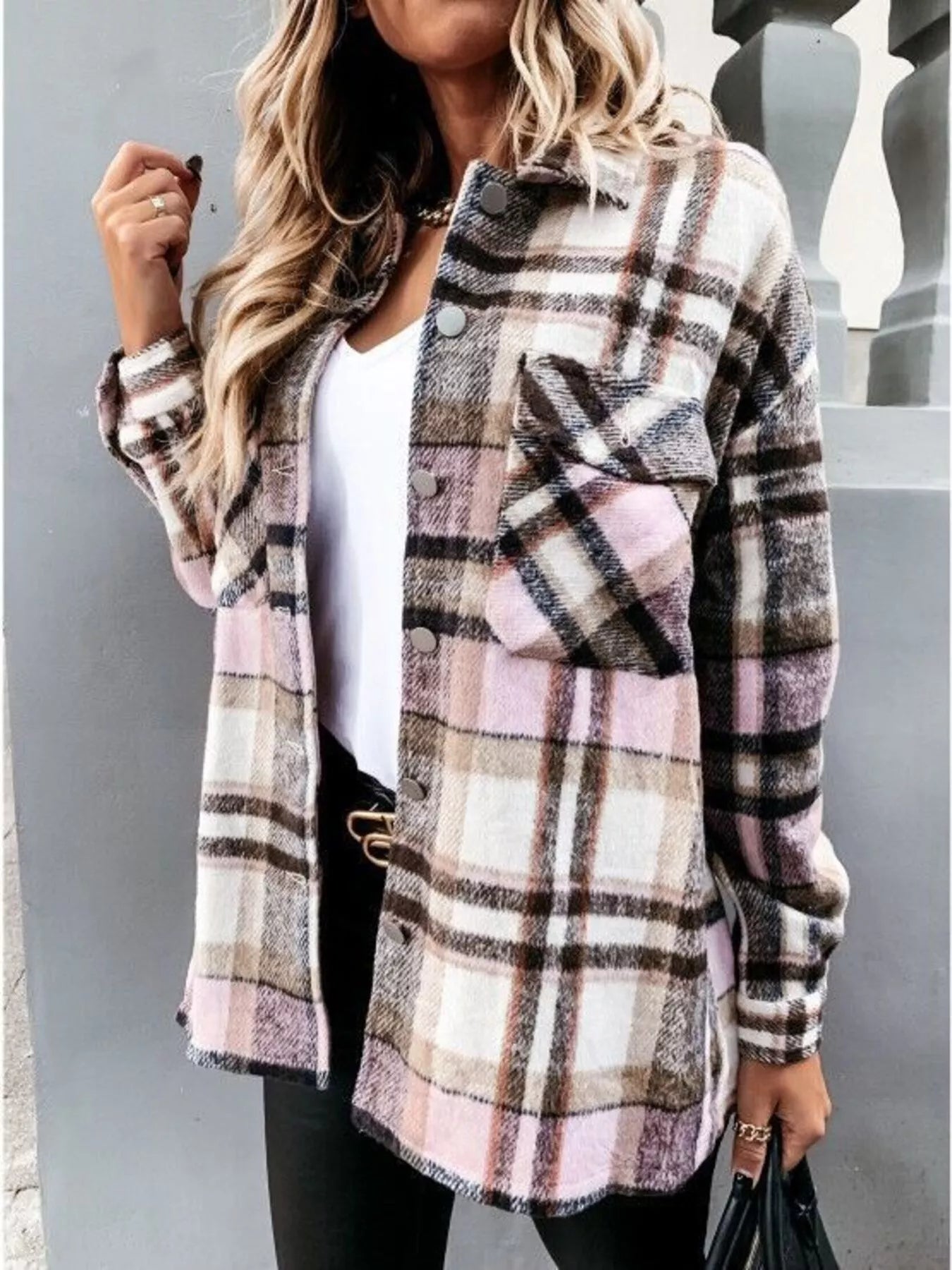 Plaid Button-Down Long Sleeve Shacket