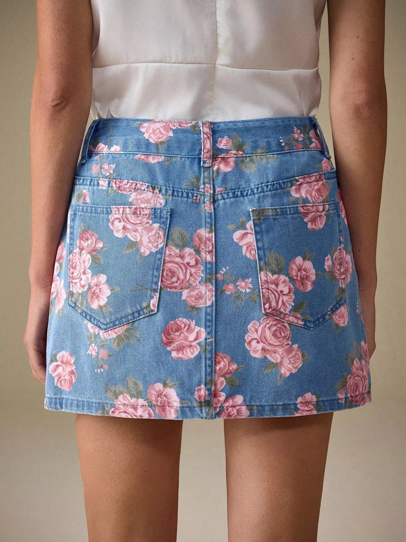 Floral Print Denim Skirt