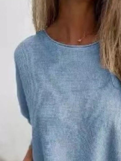 Full Size Round Neck Long Sleeve Knit Top with Lace Trim Plus Size