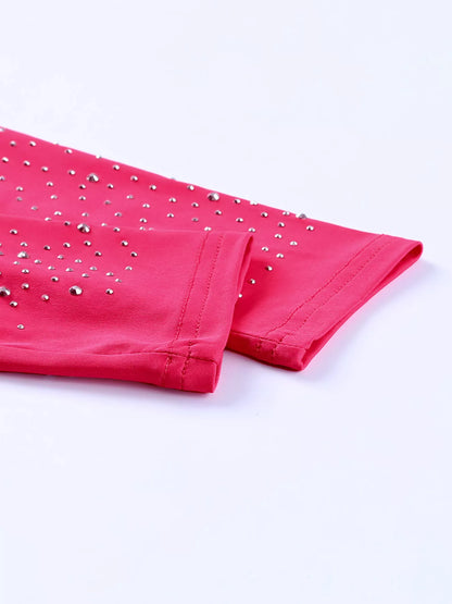 Rhinestone Round Neck Long Sleeve Bodysuit