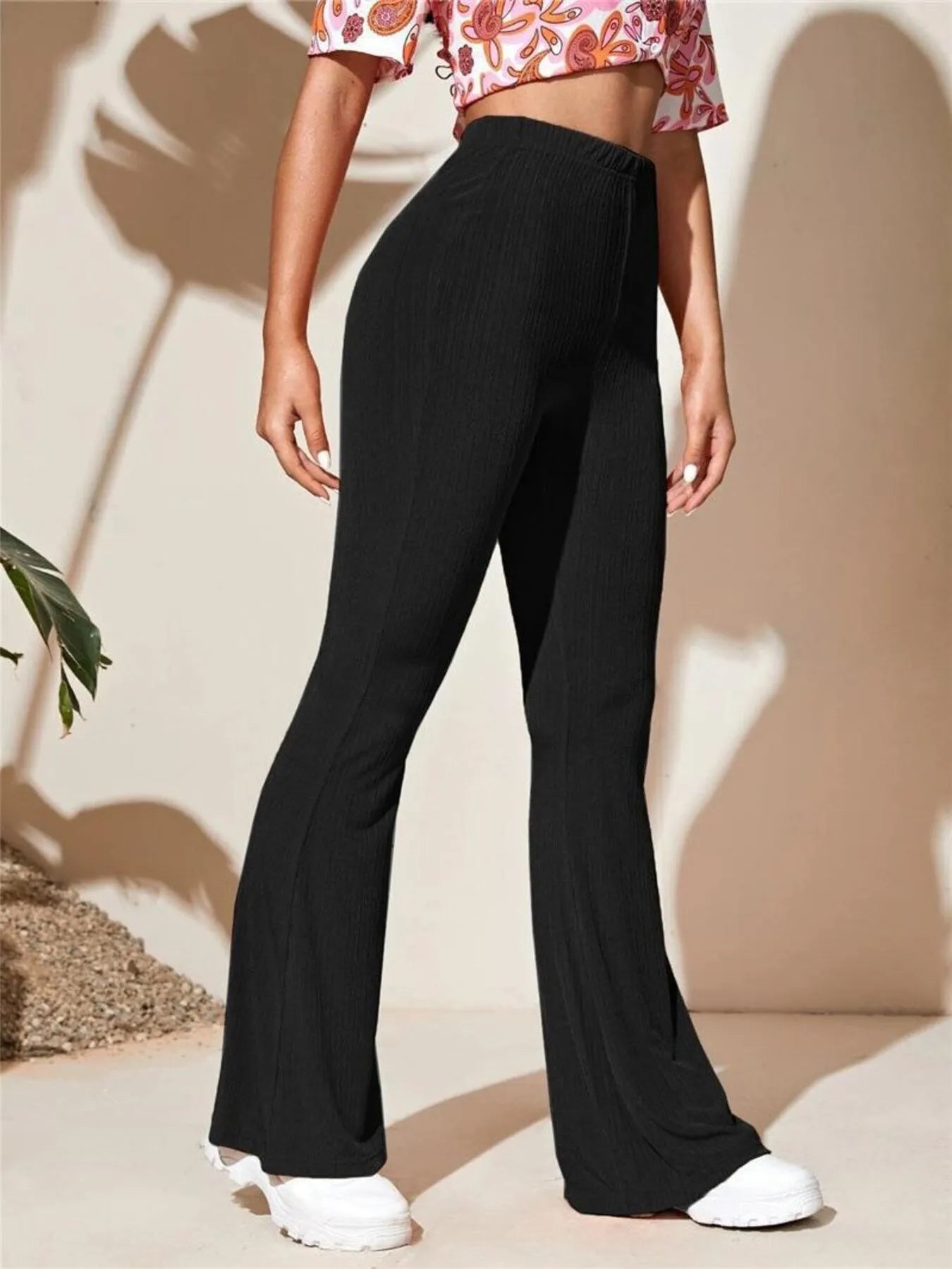 Full Size High-Waist Flare Active Pants Plus Size Black