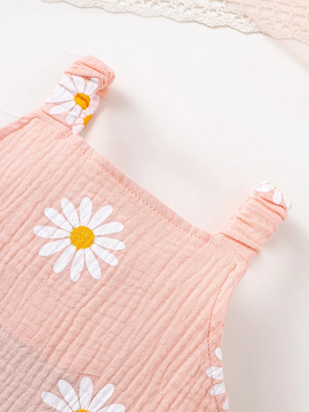 Children's Daisy Textured Wide Strap Romper and Hat Set