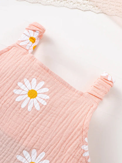 Children's Daisy Textured Wide Strap Romper and Hat Set