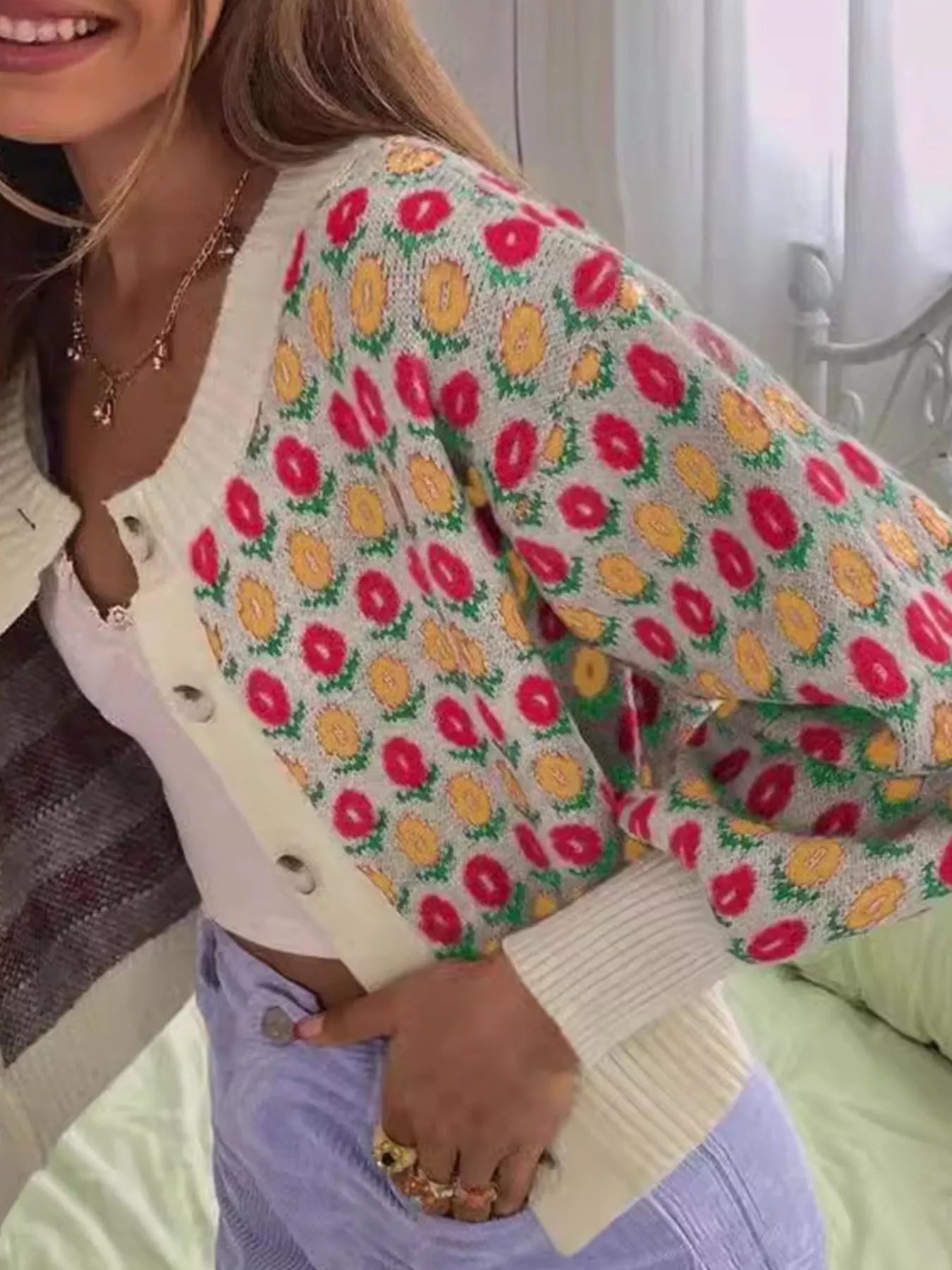 Floral Button Up Long Sleeve Cardigan