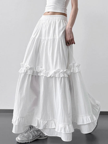 Elastic Waist Ruffle Maxi Skirt