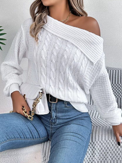 Off-Shoulder Cable Knit Sweater