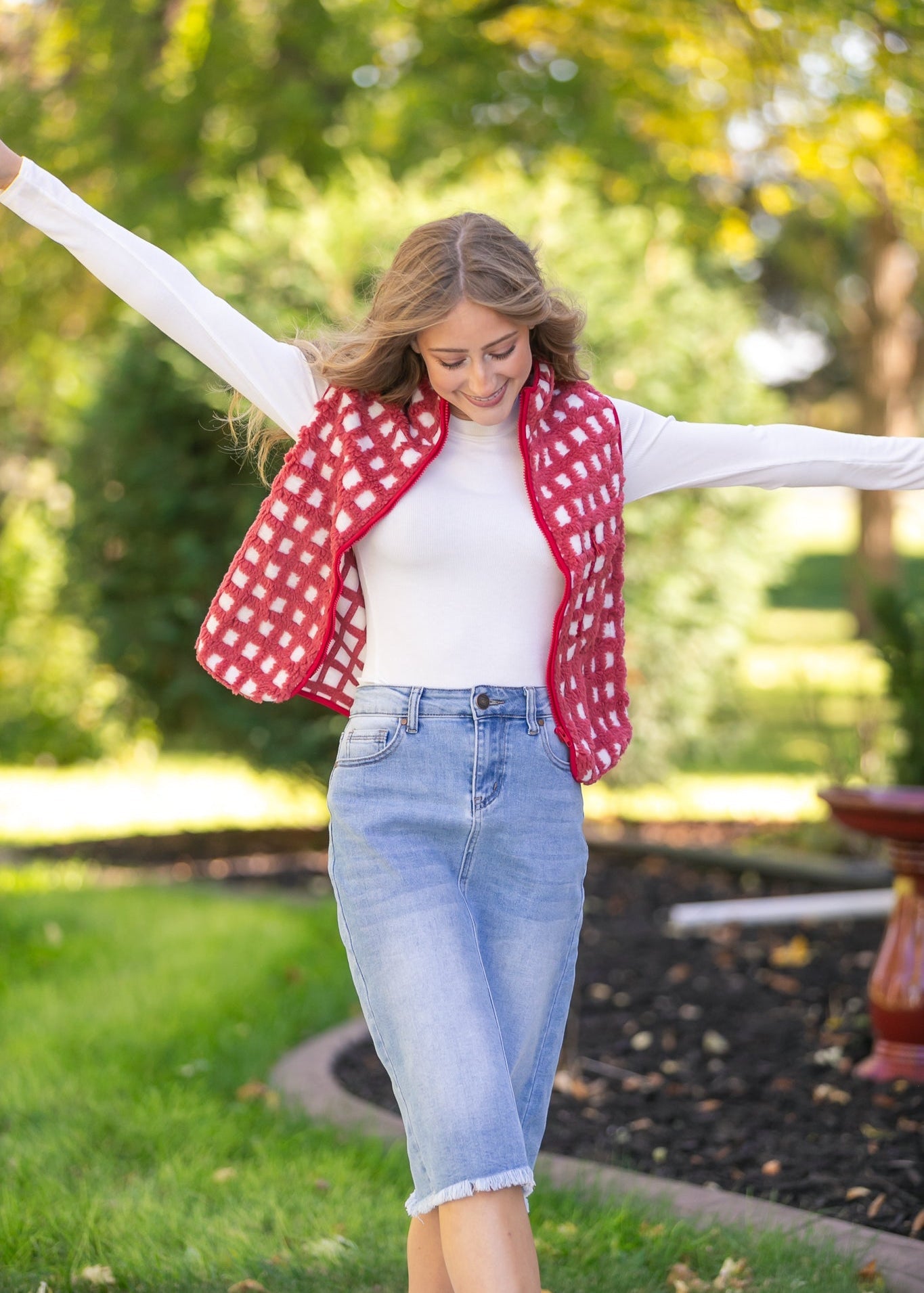 Drew Raw Hem Midi Denim Skirt