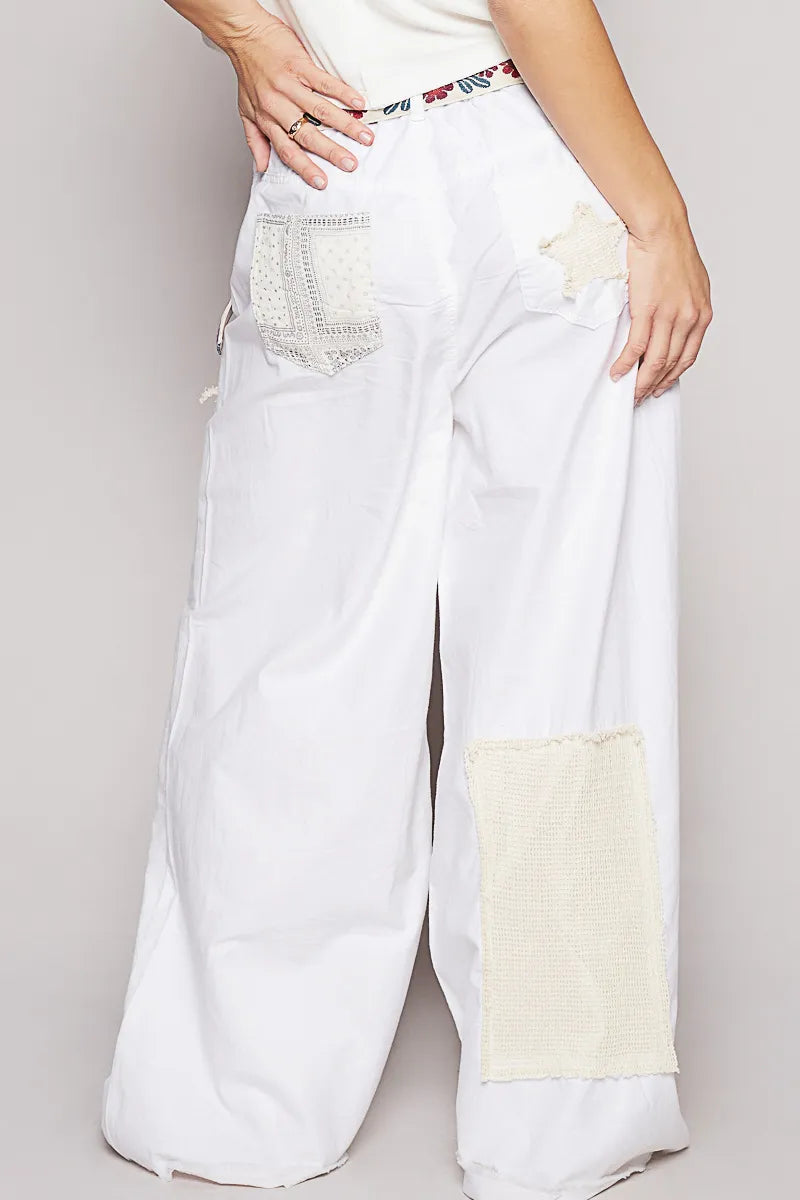 POL Raw Hem Star Patch Wide Leg Pants