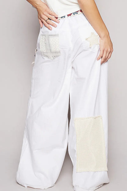 POL Raw Hem Star Patch Wide Leg Pants