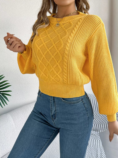 Cable Knit Diamond Pattern Long Sleeve Sweater