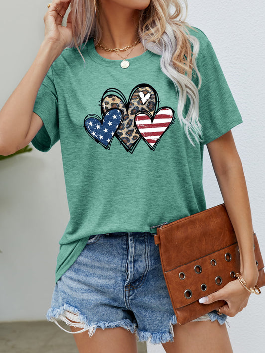 US Flag Leopard Heart Graphic Tee Gum Leaf