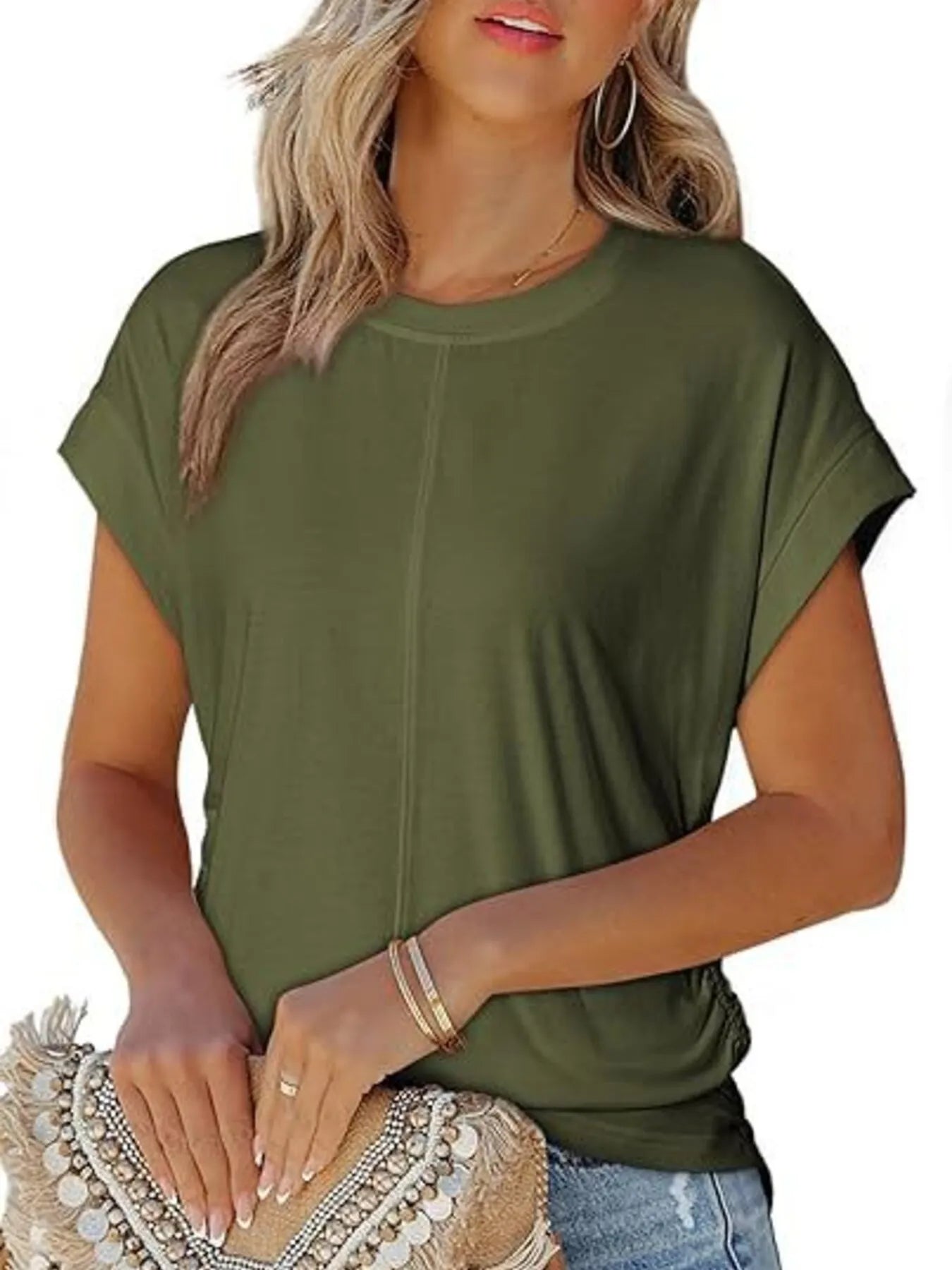Round Neck Short Sleeve T-Shirt Military Green