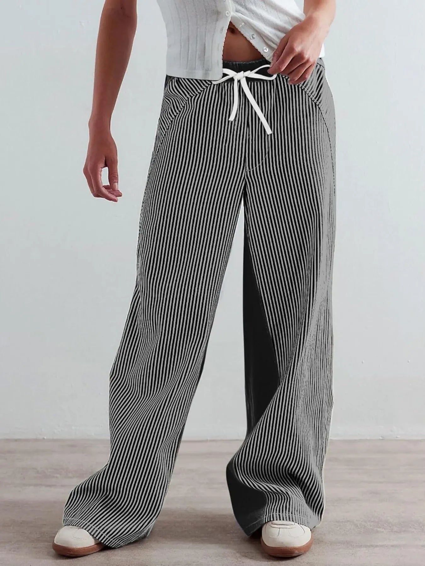 Striped Wide Leg Jeans Black