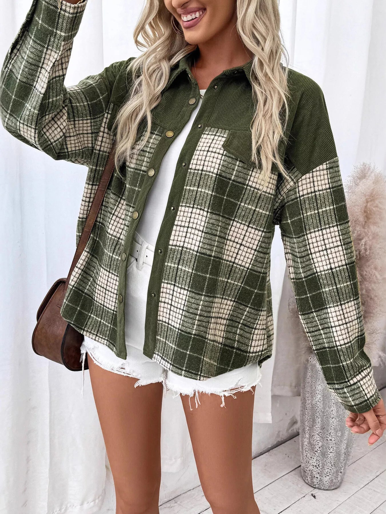 Plaid Button Up Long Sleeve Shacket