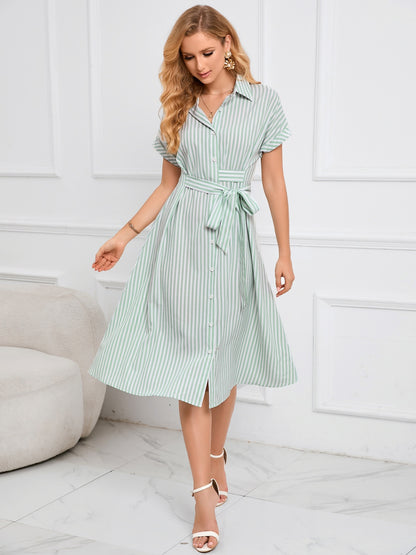 Striped Tie-Waist Midi Dress