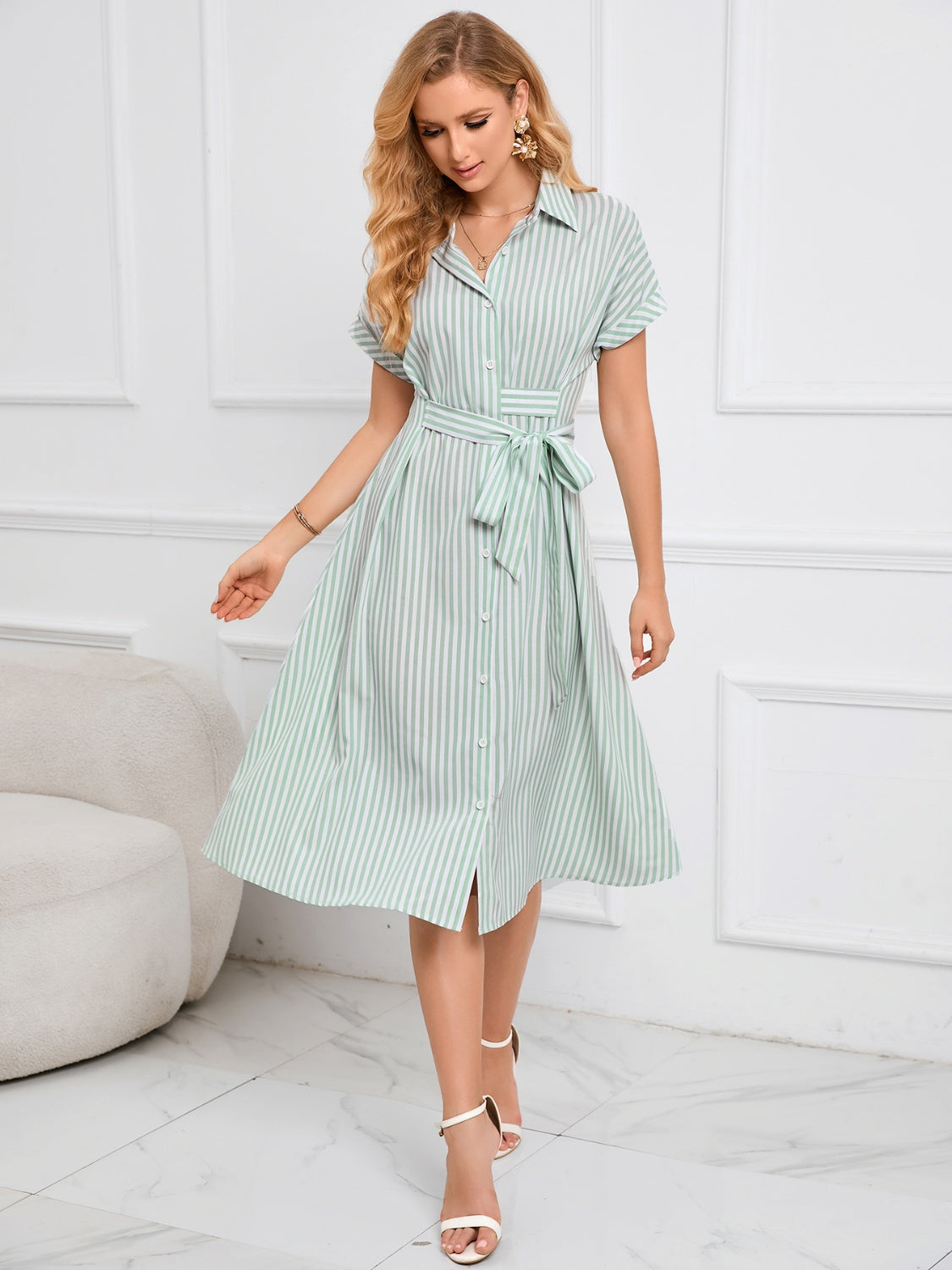 Striped Tie-Waist Midi Dress
