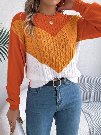 Color Block Cable Knit Sweater