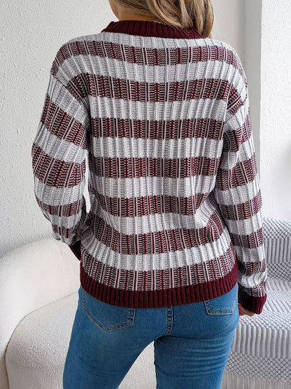 Striped Round Neck Long Sleeve Sweater