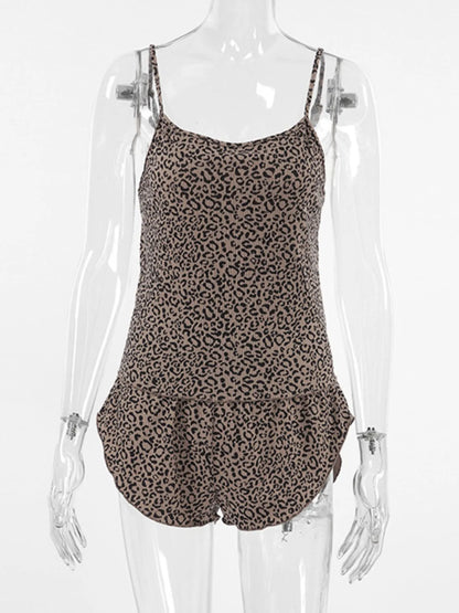 Leopard Cami Cardigan and Shorts 3-Piece Set