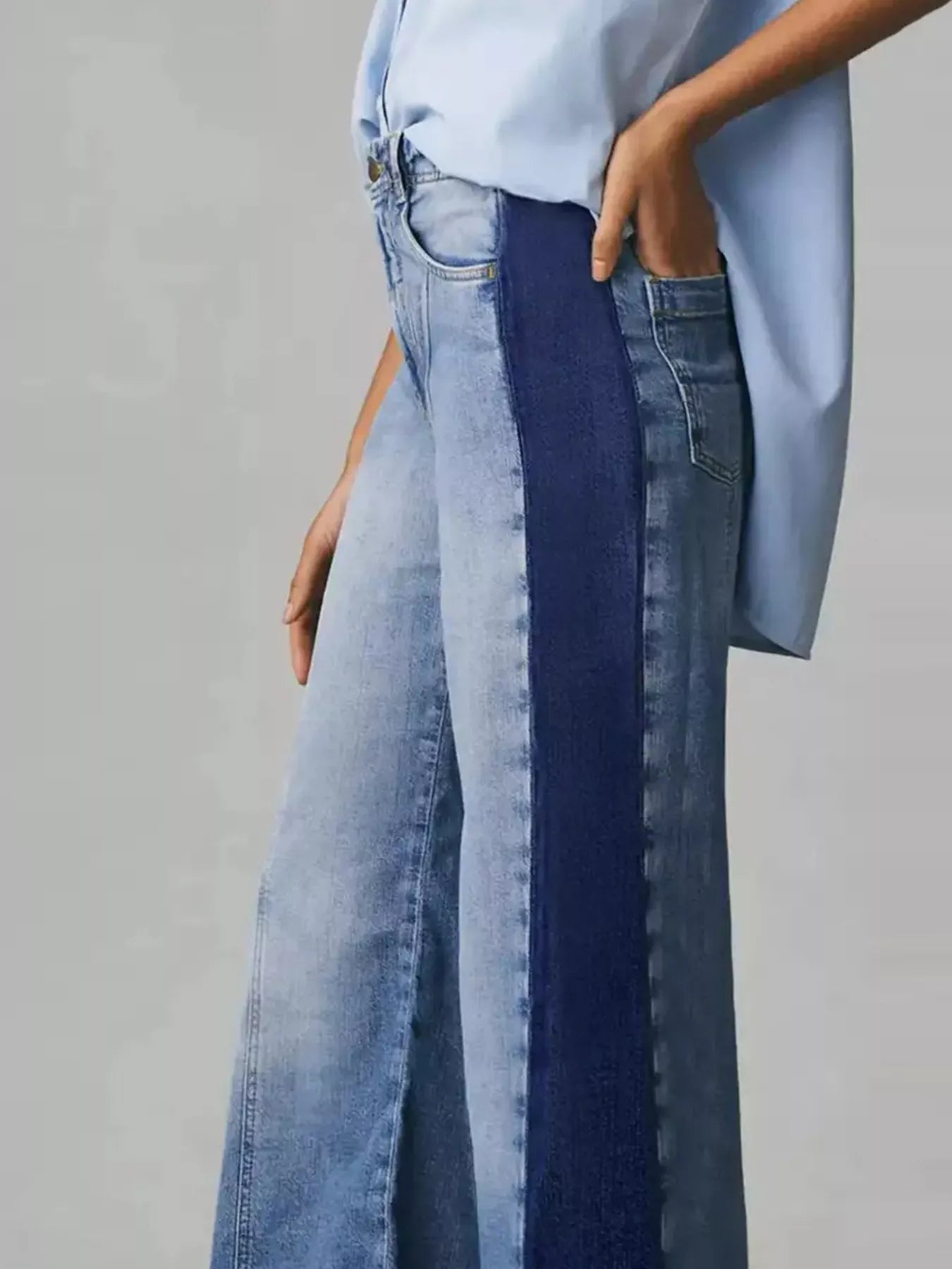Two-Tone Wide Leg Jeans