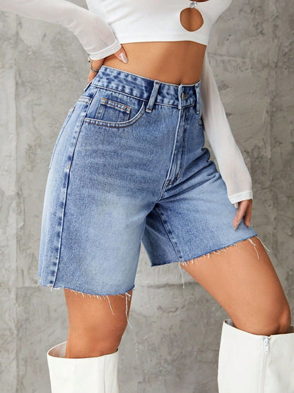 Frayed Hem Denim Shorts