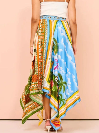 Printed Asymmetrical Hem Maxi Skirt