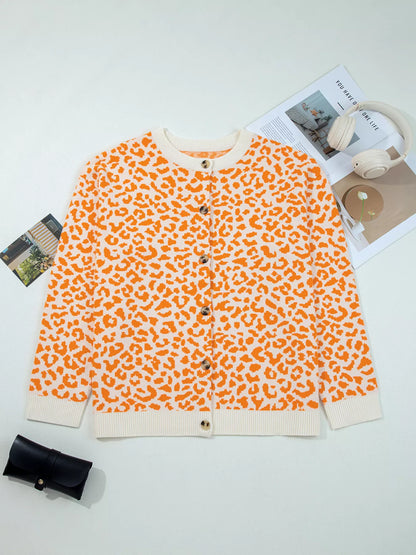 Leopard Drop Shoulder Chunky Knitted Cardigan