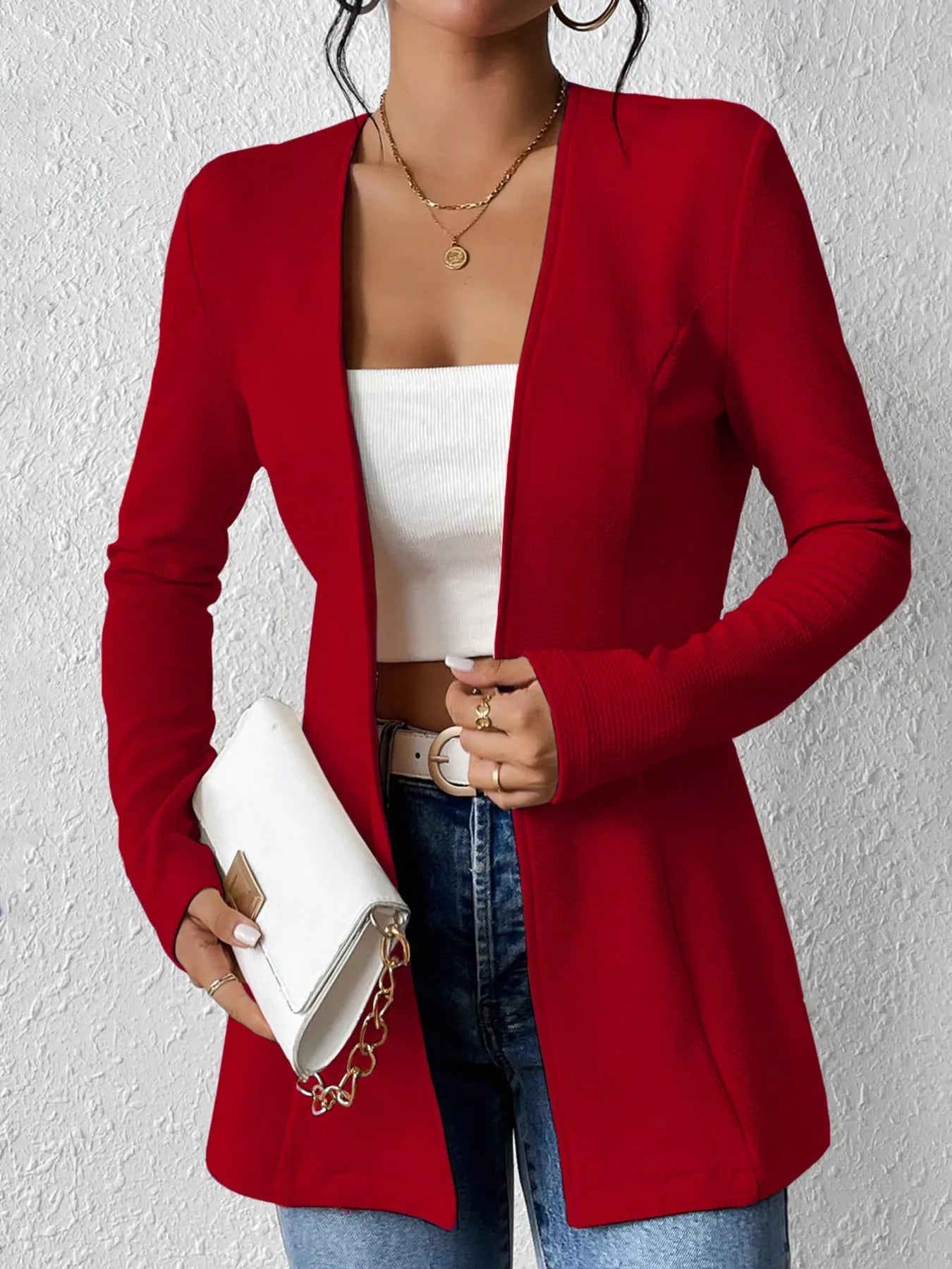 One Button Long Sleeve Blazer Red