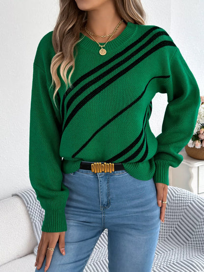 Striped Pattern Casual Round Neck Sweater