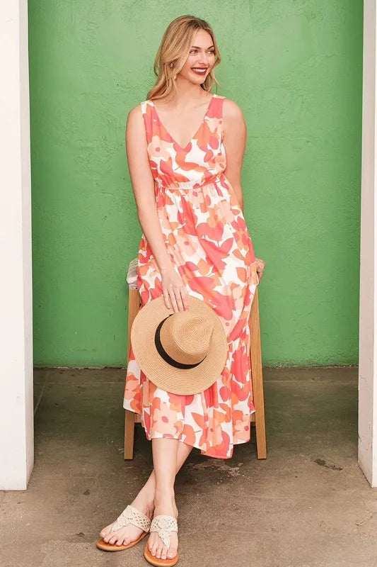 Lime 'N' Chili Sleeveless Floral Print V-Neck Midi Dress