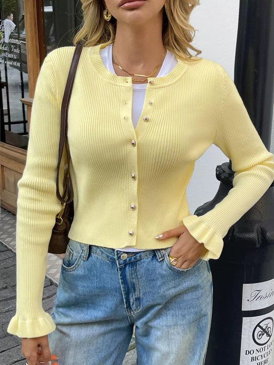 Ribbed Knit Button-Down Cardigan