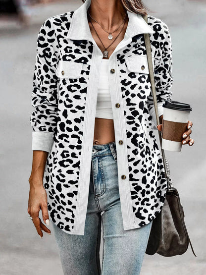 Full Size Leopard Print Button-Down Jacket Plus Size