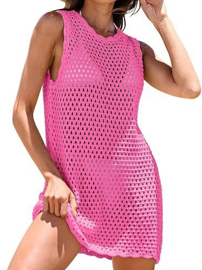 Color Block Openwork Sleeveless Cutout Back Cover-Up