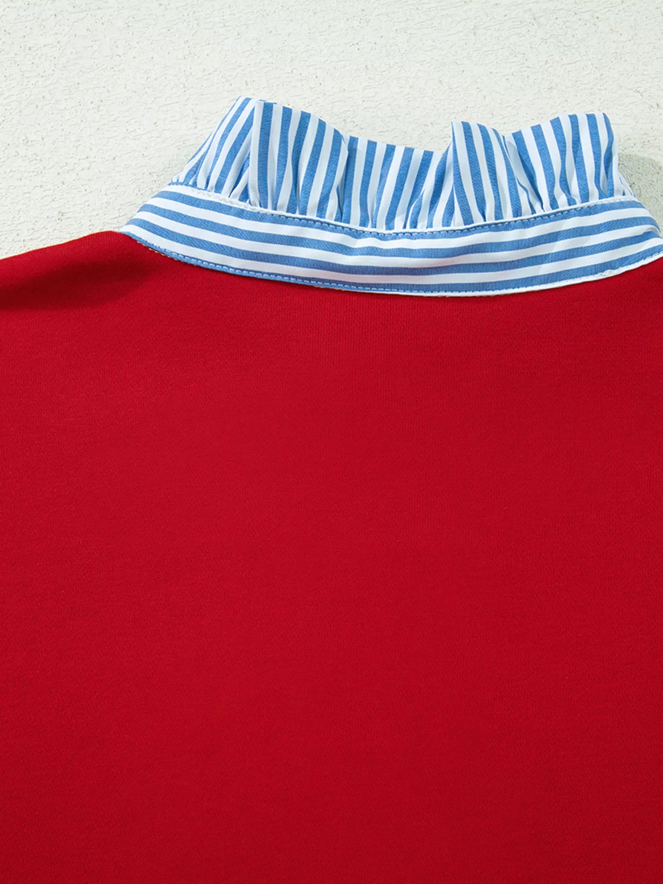 Striped Collar Patchwork Satin Bow Sweatshirt and Shorts Set